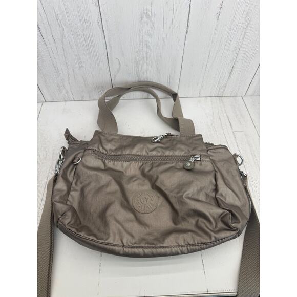 Kipling Elysia Metallic Brown Gold Pewter Bag Crossbody Purse Plush Gorilla - Picture 2 of 11